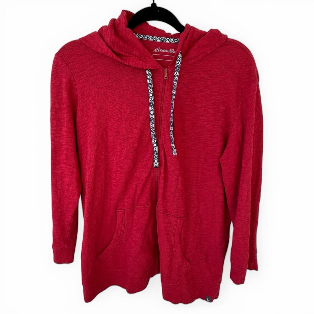 Eddie Bauer Red Full Zip Hoodie Women’s Large Cotton Lightweight Jacket